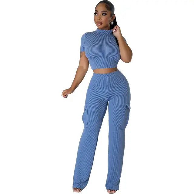 High Waist Straight Pants Two Piece