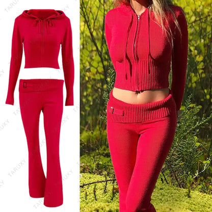 Knitted Zip-Up Two Piece Set Clothing