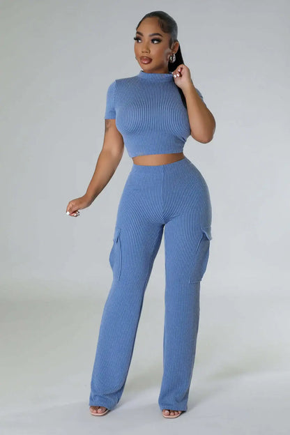 High Waist Straight Pants Two Piece