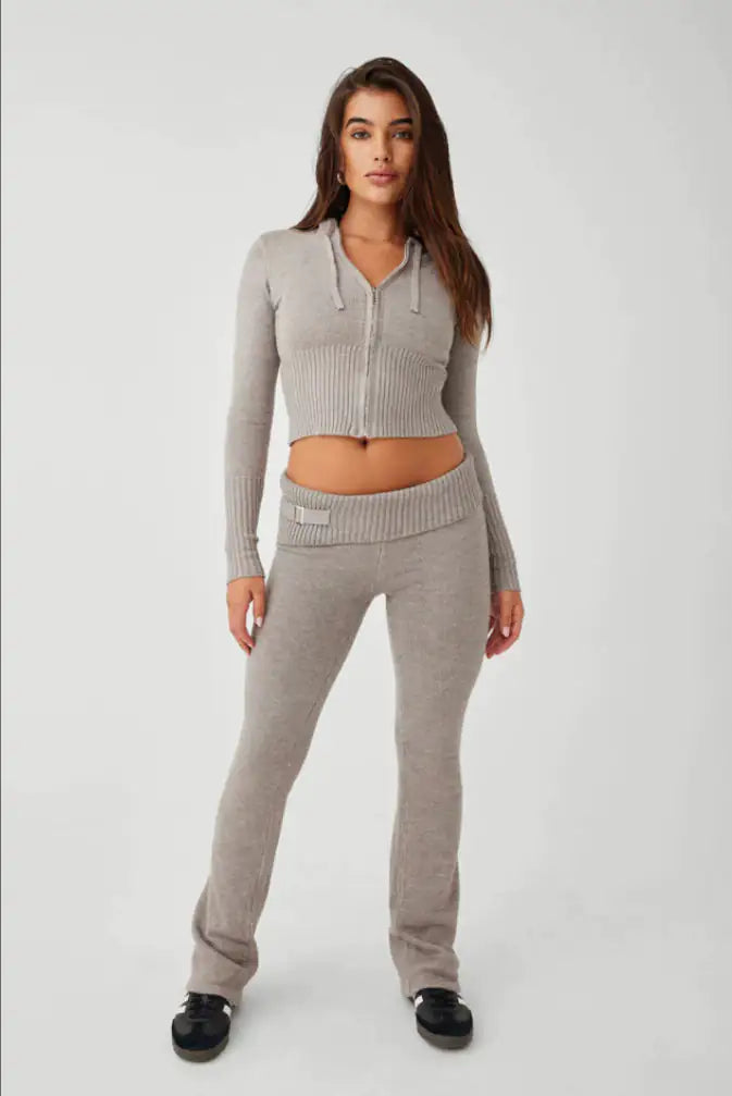 Knitted Zip-Up Two Piece Set Clothing