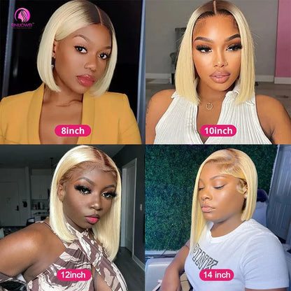 Ali 4/613 Blonde Short Bob Wig Transparent Lace Front Human Hair Wigs 13X4 Honey Blonde Dark Root Colored Short Bob Lace Frontal Wig