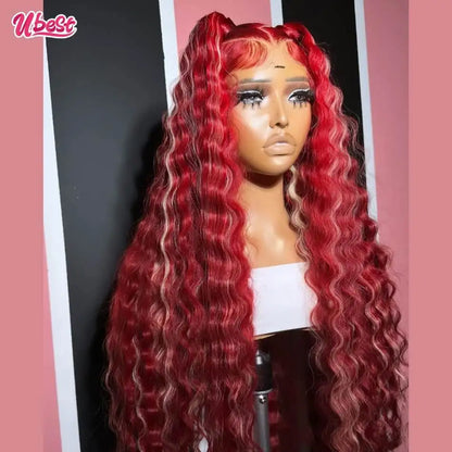 Ali Ali Red Wigs With Blonde Human Hair Loose Deep 13x4 13x6 Lace Front Wigs PrePlucked Brazilian  5X5 Lace Closure Wigs for Black Women