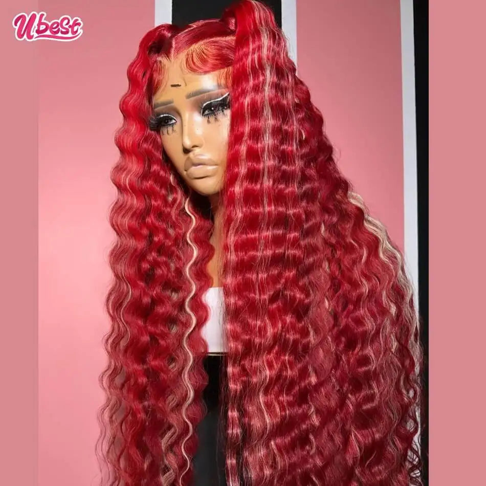 Ali Ali Red Wigs With Blonde Human Hair Loose Deep 13x4 13x6 Lace Front Wigs PrePlucked Brazilian  5X5 Lace Closure Wigs for Black Women