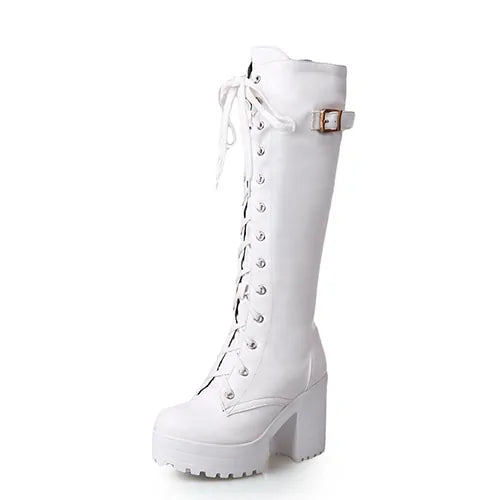 Ladies Knee High Boots Wedge Heel