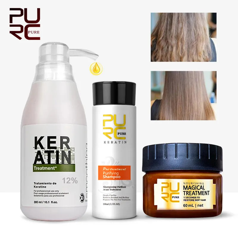 Ali Hair Treatments PURC Professional Keratin Hair Treatment Set Brazilian Hair Straightening Cream Smoothing Shampoo Magic Hair Mask Care