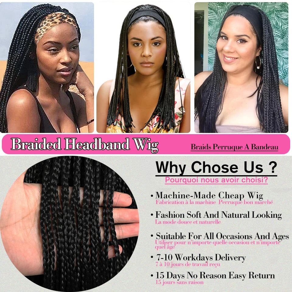 Ali Synthetic Hair Beaudestiny Braided Headband Wig Synthetic Hair Women's Headband Wig Box Braided Wigs Long Black Wig Cheap Wigs Under 20 Dollars