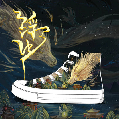 Ali Amy and Michael Designer Graffiti Fashion Dragons Women‘s Canvas Sneakers Unisex Students Casual High Top Hand Painted Shoes