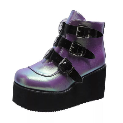 Ali Size 42 43 Goth Shoes Winter Buckle Ankel Boots Women Punk Female Platform Boots Wedges High Heels Women Boots Botas Mujer