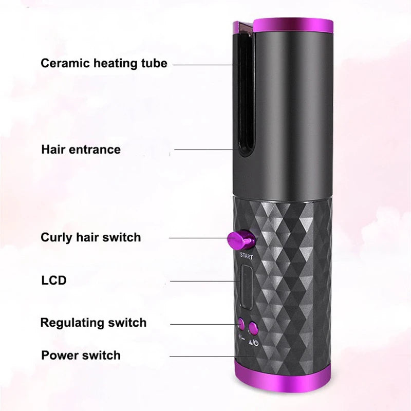 Ali Styling Tools Cordless Automatic Rotating Hair Curler Iron Wireless Hair Curler Rechargeable Hair Curling Iron Hair Rollers Styling Tools