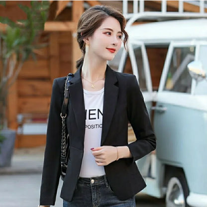 Ali PEONFLY Women Blazer 2024 Formal Blazers Lady Office Single Button Pockets Jackets Coat Slim Black Women Blazer Femme Jackets