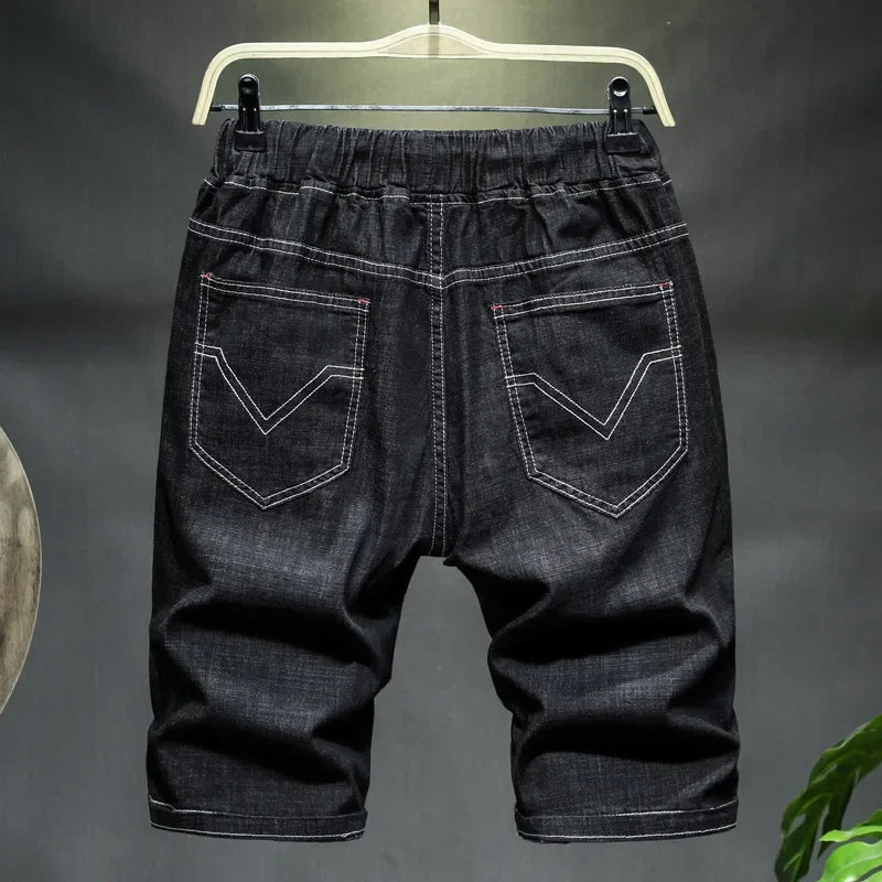 Ali Mens Ripped Denim Shorts 150KG Plus Size 10XL 9XL 8XL 7XL Black Holes Distressed Jeans Loose Stretched Summer Half Trousers