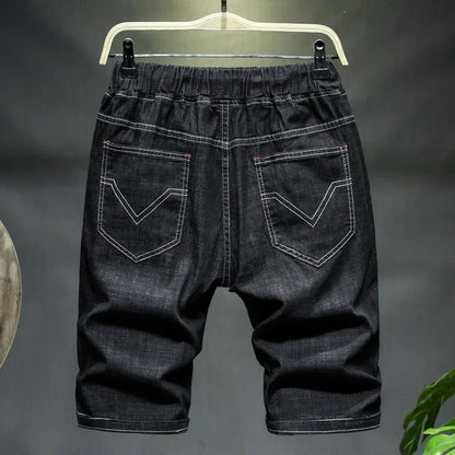 Ali Mens Ripped Denim Shorts 150KG Plus Size 10XL 9XL 8XL 7XL Black Holes Distressed Jeans Loose Stretched Summer Half Trousers
