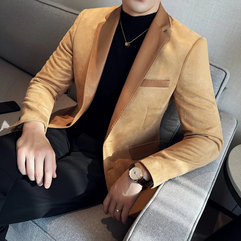 Ali Men's Blazers 2023 High Quality Handsome Fashion Business Casual Suede Leather Matching Suit Korean Version Handsome Fashion Suit