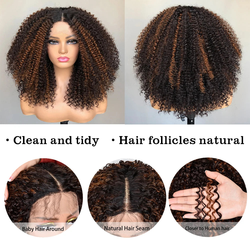 Ali Synthetic Hair Lace Front Wig Afro Kinky Curly Wigs For Women Synthetic Hair Wig Preplucked Heat Resistant Fiber Hair Glueless Lace Frontal Wig