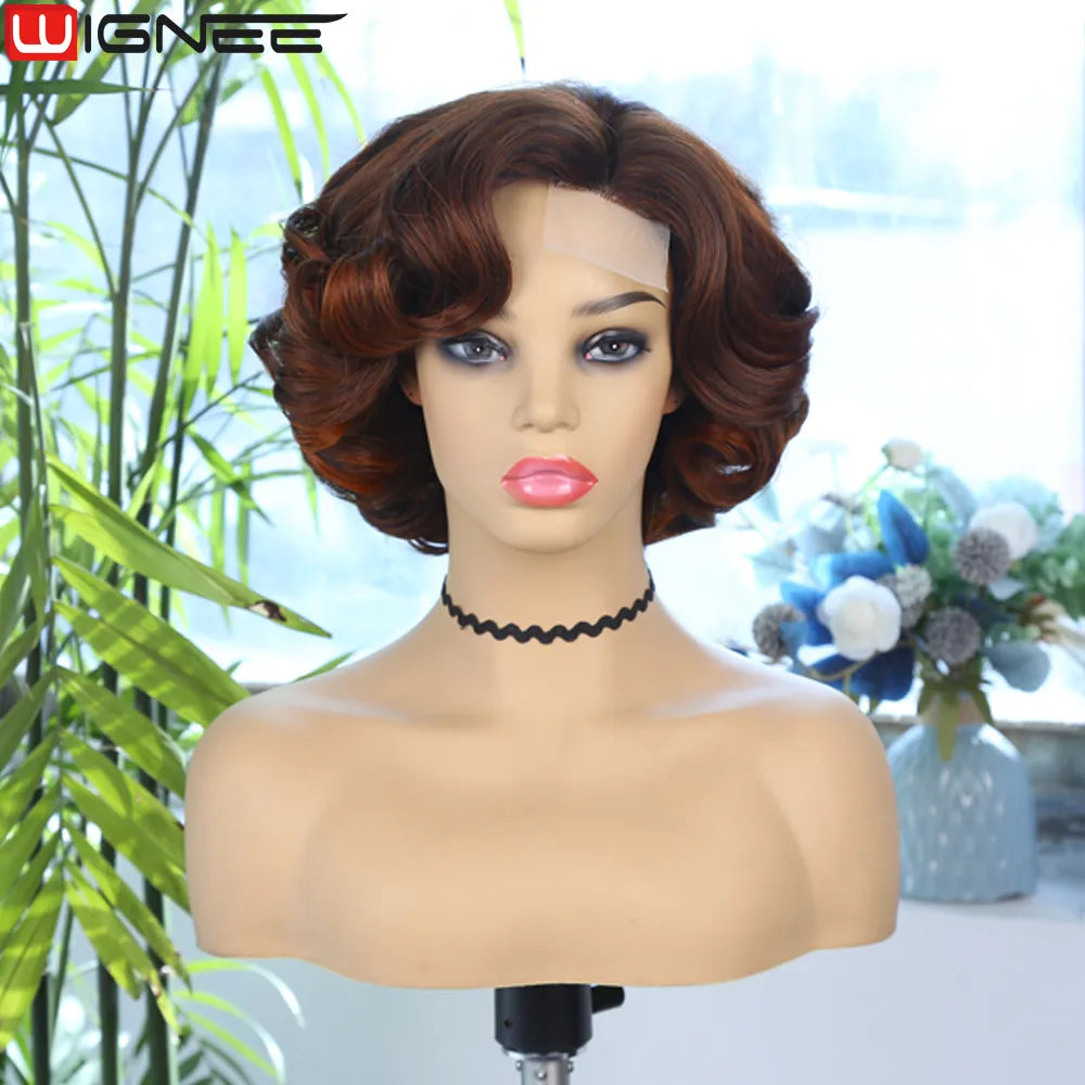 Ali Synthetic Hair Wignee Body Wave Short Wig Brown Color Synthetic Hair Wigs For Women Side Part Wigs On Sale Clearance Cosplay Wig Daily Use