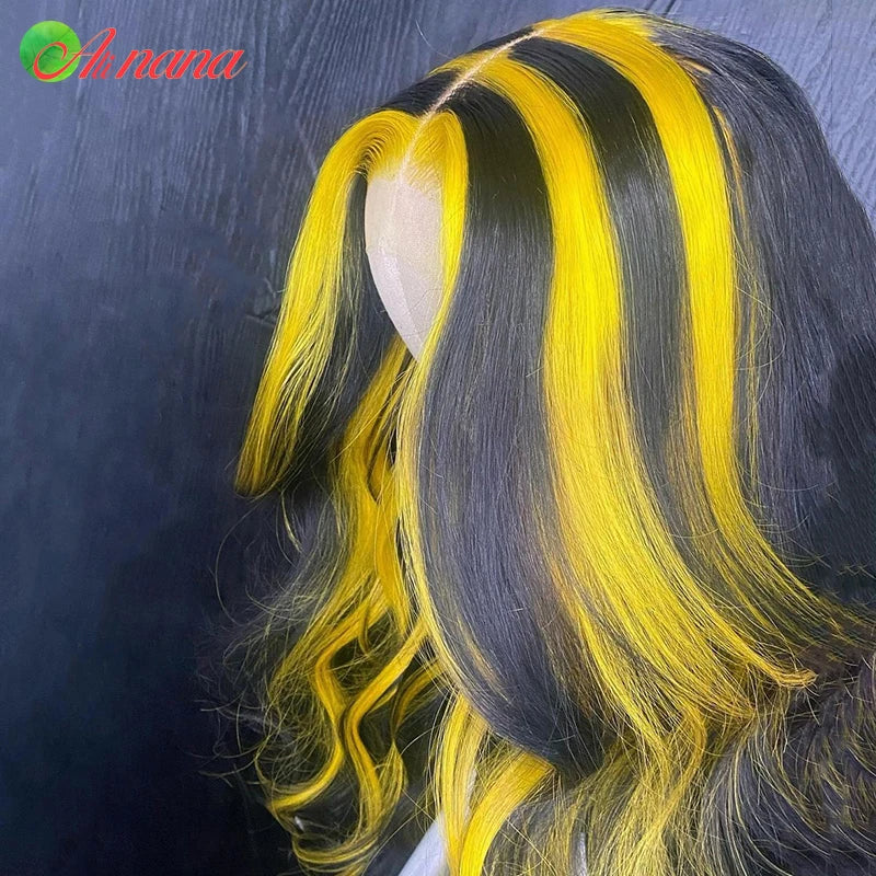 Ali Highlights Yellow Colored HD 13x6 Lace Frontal Wig Body Wave Pre-Plucked Baby Hair Straight 100% Human Hair Wig For Black Women