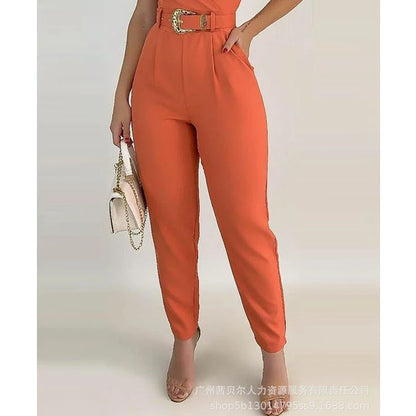 Ali Women's Jumpsuits Summer Fashion Solid Slim High Waist Pocket Jumpsuits Women Jumpsuits Women Sexy V-neck Spaghetti Strap Bandage Pencil Jumpsuits