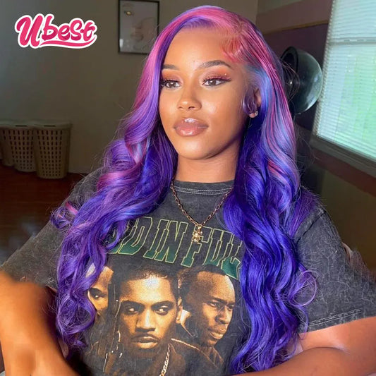 Ali Purple And Pink Body Wave Lace Front Wigs For Women Human Hair Highlight 613 Wigs Pre Plucked 13X4 Human Hair Lace Frontal Wigs