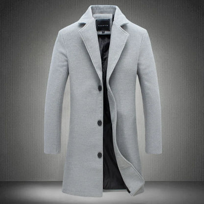 Ali Men's Coat Autumn and Winter New Casual Long Windbreaker Jacket / Male Solid Color Single Breasted Trench Coat Jacket