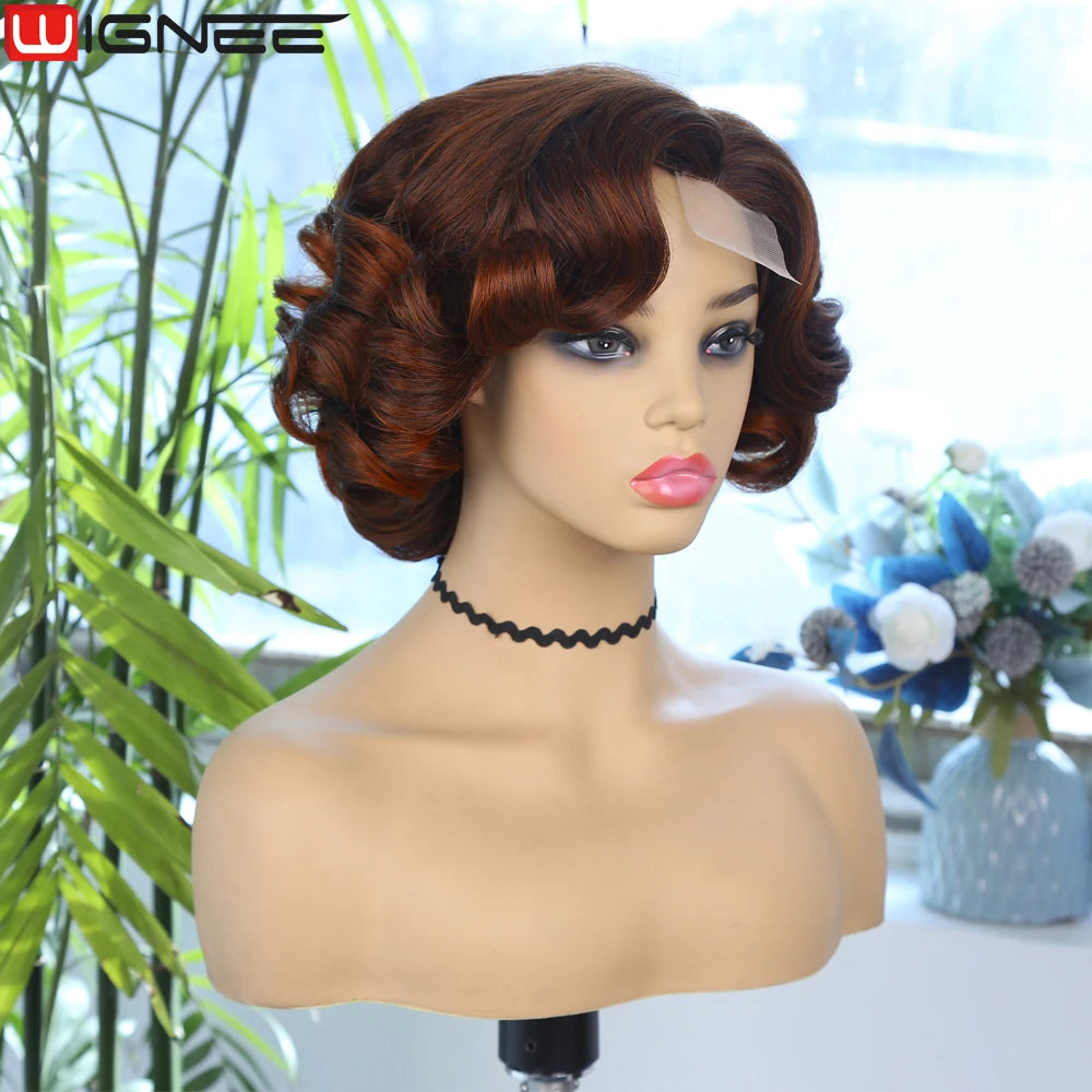 Ali Synthetic Hair Wignee Body Wave Short Wig Brown Color Synthetic Hair Wigs For Women Side Part Wigs On Sale Clearance Cosplay Wig Daily Use