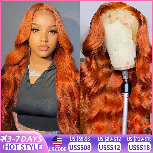 Ali Ginger Orange 13x6 HD Lace Front Wigs Human Hair Bone Body Wave 13x4 Human Hair Lace Frontal Wigs Transparent Lace Wig For Women