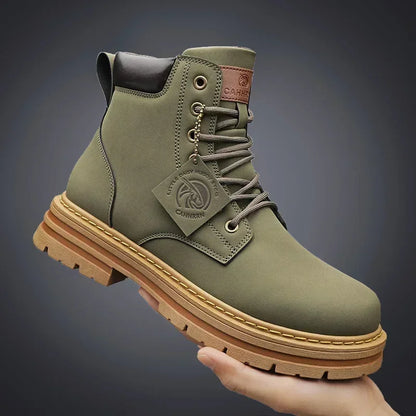 Ali High Top Men Boots Fashion Motorcycle Ankle Boots for Men New Hot Green Male Hiking Boot Winter Lace-Up Men's Shoes Botas Hombre