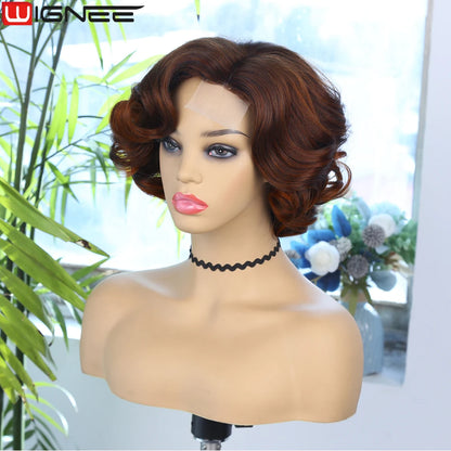 Ali Synthetic Hair Wignee Body Wave Short Wig Brown Color Synthetic Hair Wigs For Women Side Part Wigs On Sale Clearance Cosplay Wig Daily Use