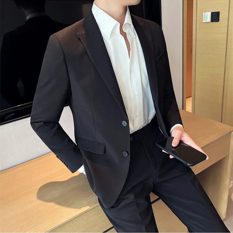 Ali Men's Blazers (Jacket+Pants) 2023 Men's Spring High Quality Business Suits/Male Slim Fit Groom's Wedding Dress Male Slim Fit Blazers S-5XL