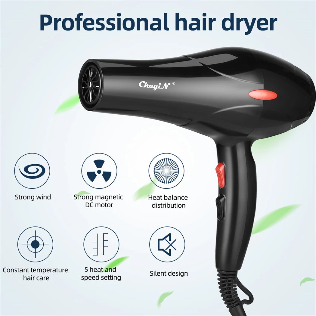 Ali Hair Dryers CkeyiN Powerful Electric Hair Dryer Low Noise Below Dryer Hot Cold Wind Hairdryer 3 Heat Settings 2 Speeds 2 Nozzles 2200W 220V