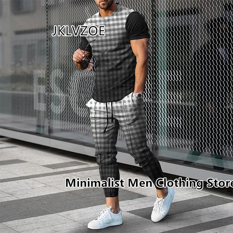 Ali 2 Piece Set Outfits Men's Trousers Tracksuit Summer 3D Printed Jogger Sportswear Short Sleeve T Shirt+Long Pants Street Clothes