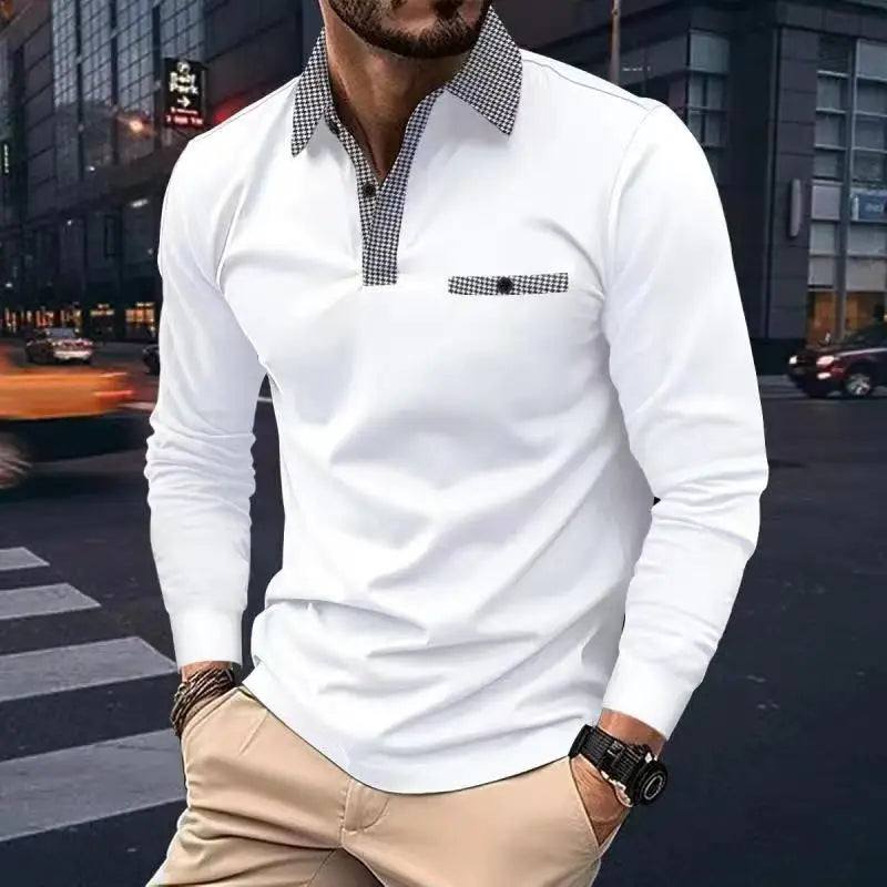 Ali Spring Autumn Men Polo shirt Casual Sports Shirt Men Pure Color Long Seeved Polo Shirt S-3XL Men T-Shirt Fashion Breathable Top