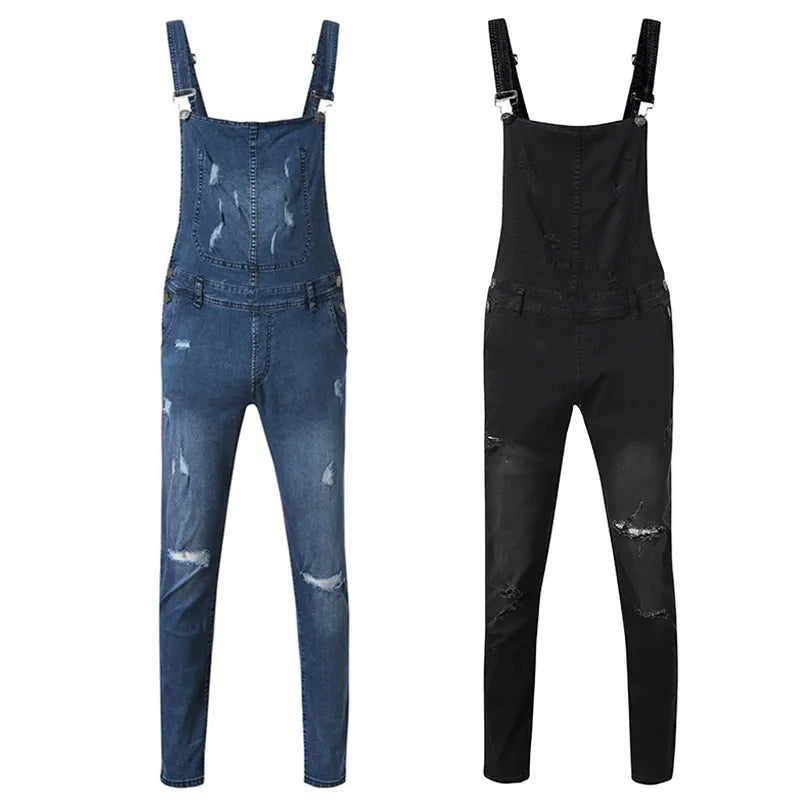 Ali Men's Jeans Men's Street Jeans One-Piece Suspenders Men's Jeans Ripped Baggy Wide-Leg Pants Four Seasons Casual Cargo Jeans New VAqueros