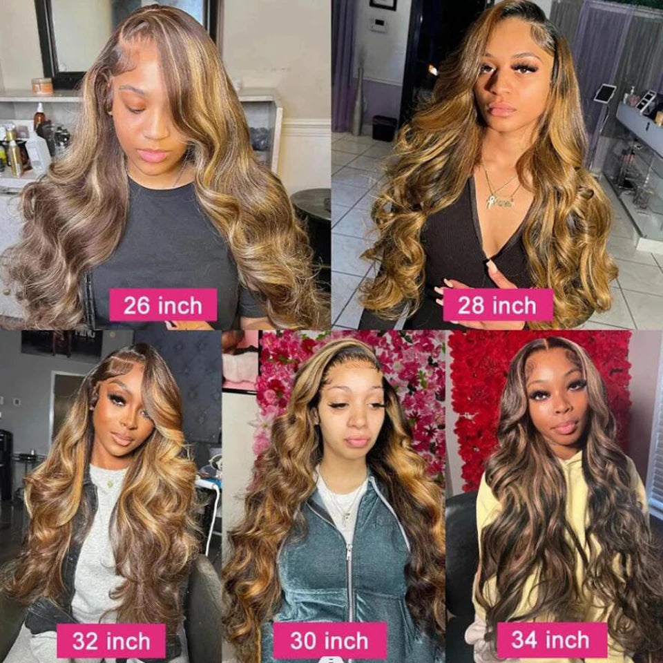 Ali Highlight 13x4 HD Lace Front Body Wig Human Hair Brazilian Human Hair P4/27 Color Wigs For Women Full Body Wave Lace Frontal Wig