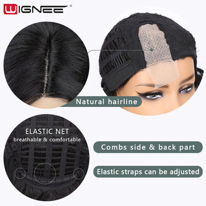 Ali Synthetic Hair WIGNEE Pixie Short Wigs Synthetic Hair Body Wave Wig Side Part Lace Wig Natural Hair Wigs For Women Black Wig Heat Resistant