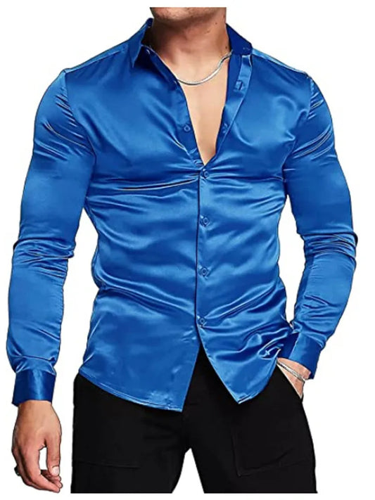 Ali 2023 New business gentleman social fashion design shirt top Men's satin party slim-fit dress shirt