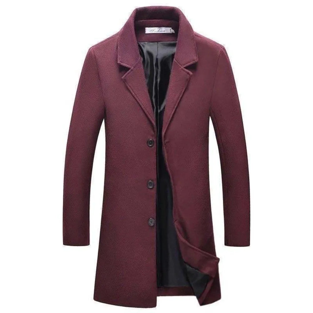 Ali Men's Coat Autumn and Winter New Casual Long Windbreaker Jacket / Male Solid Color Single Breasted Trench Coat Jacket