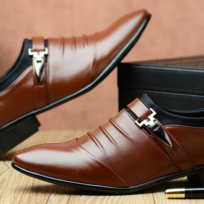 Ali 2023Classic Men Dress Shoes Slip on Black Leather Shoes for Men Plus Size Point Toe Business Casual Men Formal Shoes for Wedding