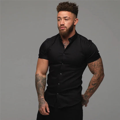 Ali Men's Fashion Dress Shirt Summer Classic Slim Fit Button Short Sleeve Shirts For Men Casual Business Male Hipster Social Shirt