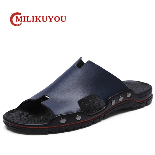 Ali Summer Men's leather Sandals High Quality Men Sandals Outdoor Beach Slipper Zapatos Hombre Durable Non-Slip Luxury Flip flops