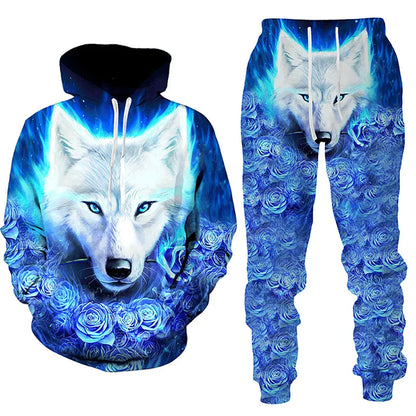 Ali New Forest Wolf 3DPrinted Men Hoodie Autumn Winter Casual Fashion Sweatpants Tracksuit Clothes Y2k Streetwear Oversize Clothing