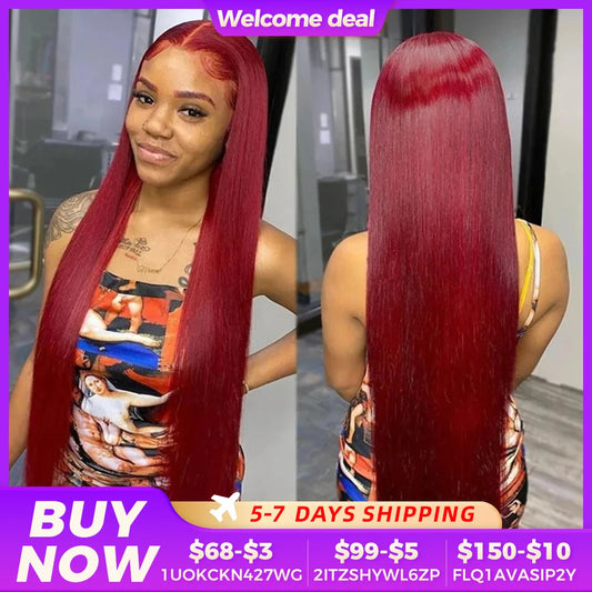 Ali Burgundy Red 13x6 Hd Lace Frontal Wig 13x4 Straight Lace Front Wig Brazilian 99J Colored Human Hair Wigs For Women PrePucked