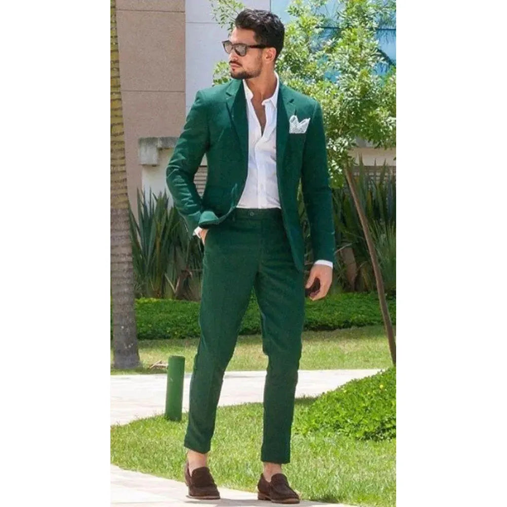 Ali Green Men Suits Single Breasted Notch Lapel Summer Blazer Chic Slim Fit Full Set Elegant Prom Party 2 Piece Jacket Pants Terno