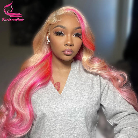 Ali 13X6 Transparent Lace Frontal Wigs Dark Pink Body Wave 13X4 HD Lace Front Wig 250 Density 613 Colored Human Hair Wigs For Women