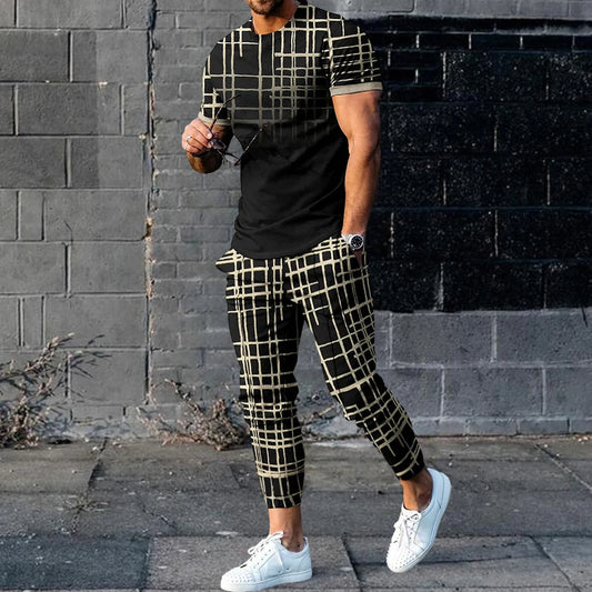 Ali 2024 Summer Men Sets Tracksuit T Shirt Pants 2 Piece Suits Fashion Casual Trousers Oversized Man Clothing Jogging Sports Outfits