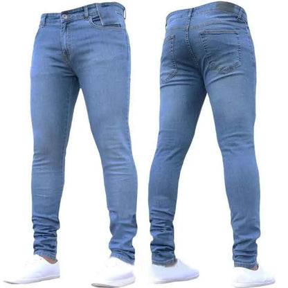 Ali Solid Color Fashion Men Casual Pants Stretch Jeans Skinny Work Trousers Male Wash Slim Fit for Zippered Jeans Men Clothing