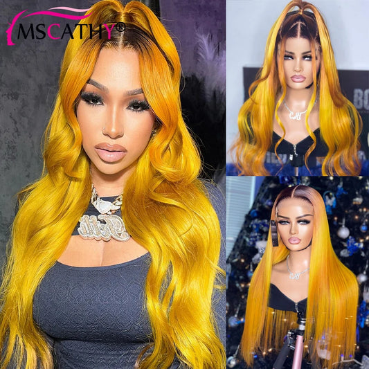 Ali 2# Yellow Ombre Straight Lace Front Wigs For Women 613 Colored HD Lace Frontal Wig Body Wave Brazilian Human Hair Wig Preplucked