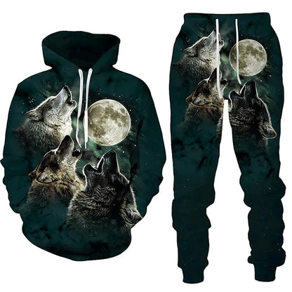 Ali New Forest Wolf 3DPrinted Men Hoodie Autumn Winter Casual Fashion Sweatpants Tracksuit Clothes Y2k Streetwear Oversize Clothing