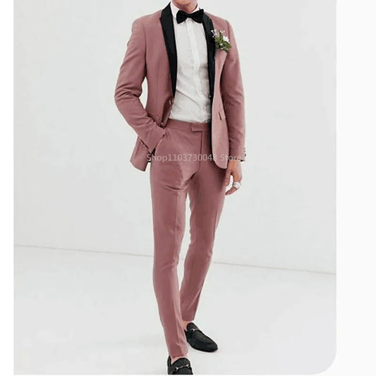 Ali Dusty Pink Wedding Suits for Men Black Shawl Lapel Groomsmen Tuxedo Costume Homme Prom Blazer Male Suits 2 Piece Blazer+Pants