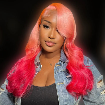 Ali 13X6 HD Lace Frontal Wigs Highlight Dark Pink Body Wave 13X4 Lace Front Wig 250 Density 613 Colored Human Hair Wigs For Women