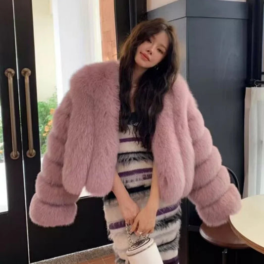 Ali 2024 New Style Women Fur Coat Real Fox Fur Jacket Natural Fox Fur Short Style Clothing Full Length Sleeve Female Coat